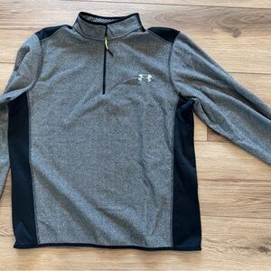 Under Armour Pullover Mens XL Gray Blk Colorblock ColdGear 1/4 Zip Fleece Loose